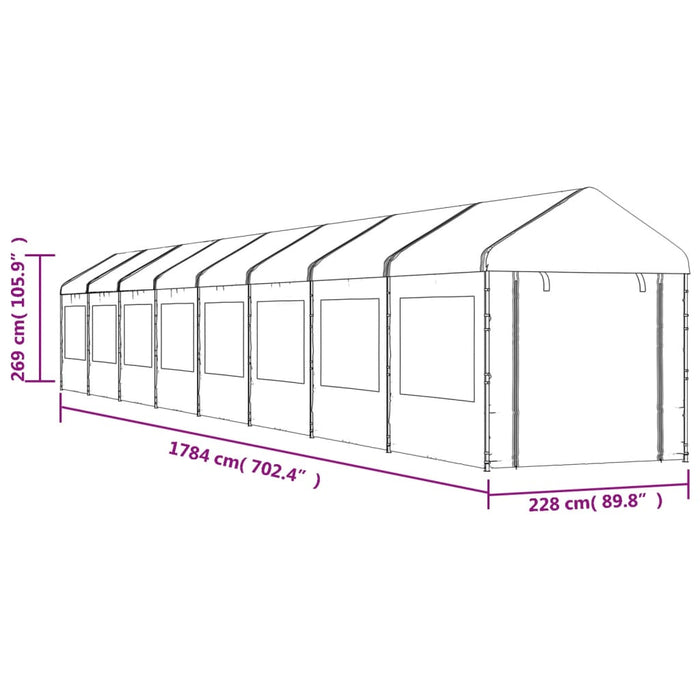 Gazebo con Tetto Bianco 17,84x2,28x2,69 m in Polietilene 3155484