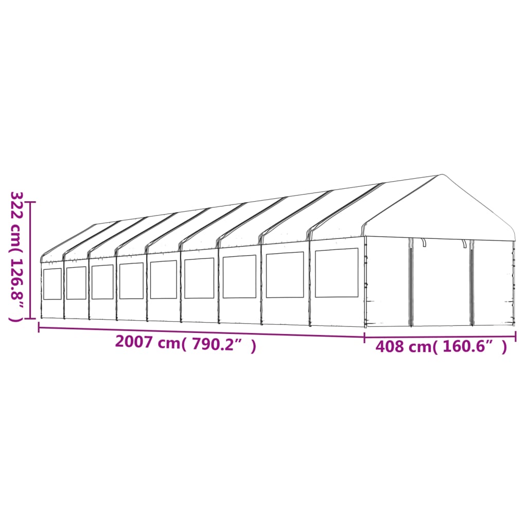 Gazebo con Tetto Bianco 20,07x4,08x3,22 m in Polietilene 3155493