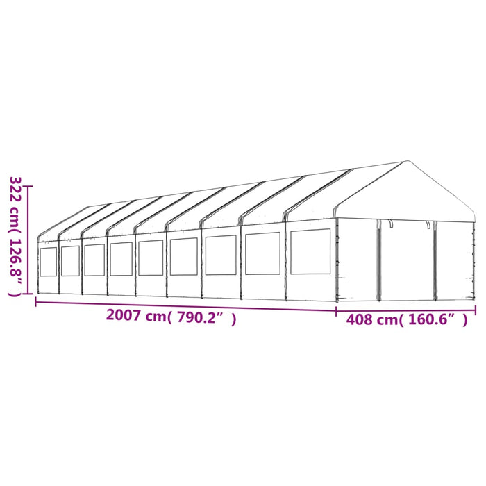 Gazebo con Tetto Bianco 20,07x4,08x3,22 m in Polietilene 3155493