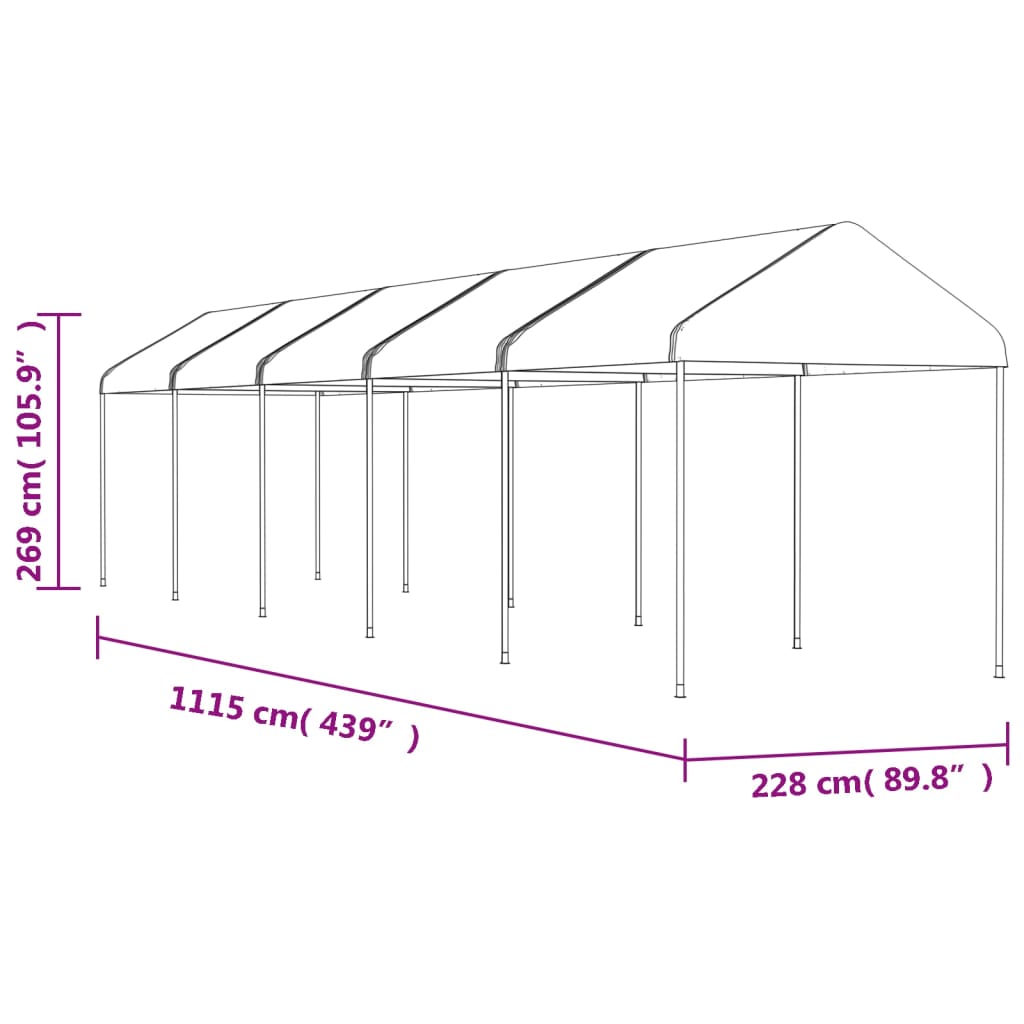 Gazebo con Tetto Bianco 11,15x2,28x2,69 m in Polietilene 3155505