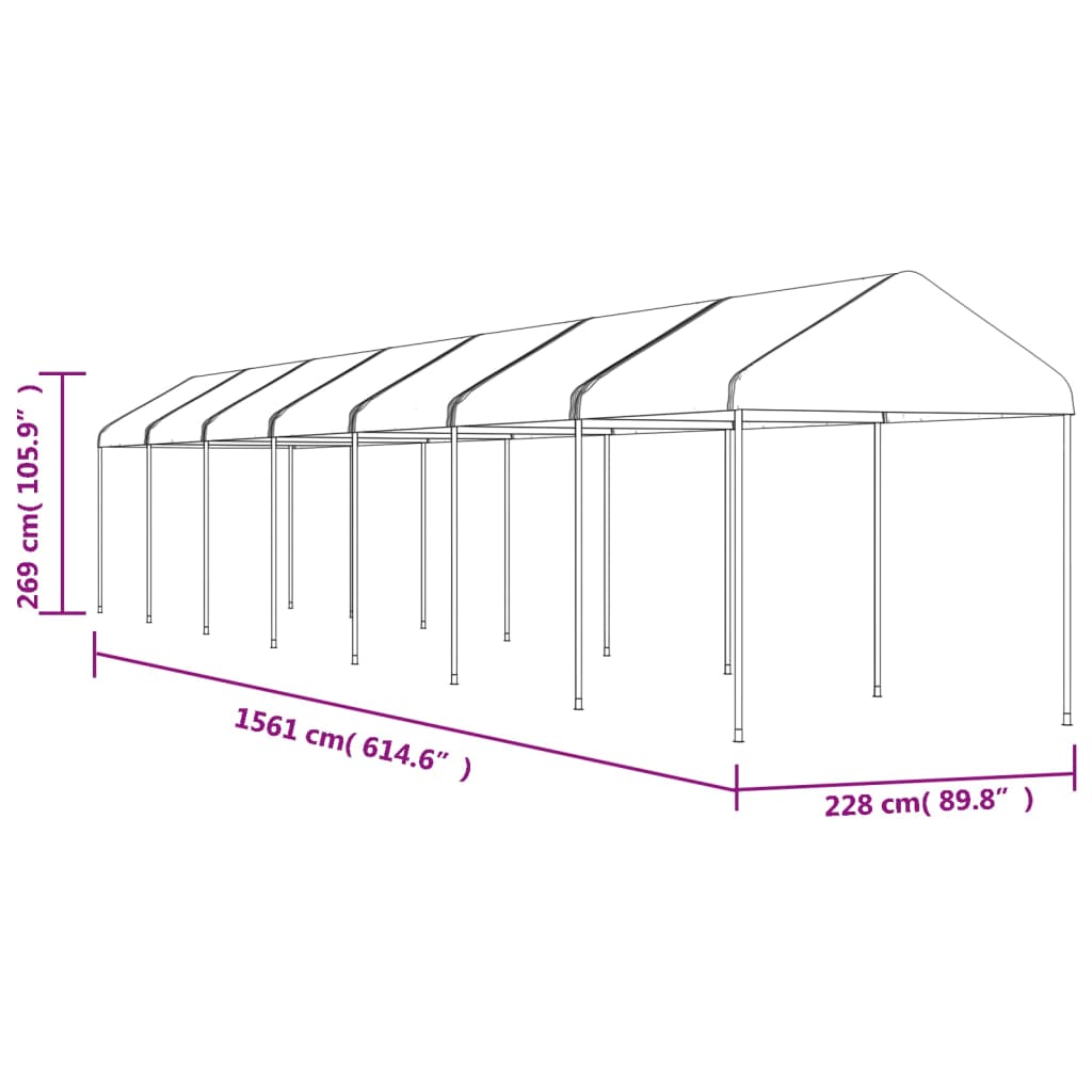 Gazebo con Tetto Bianco 15,61x2,28x2,69 m in Polietilene 3155507