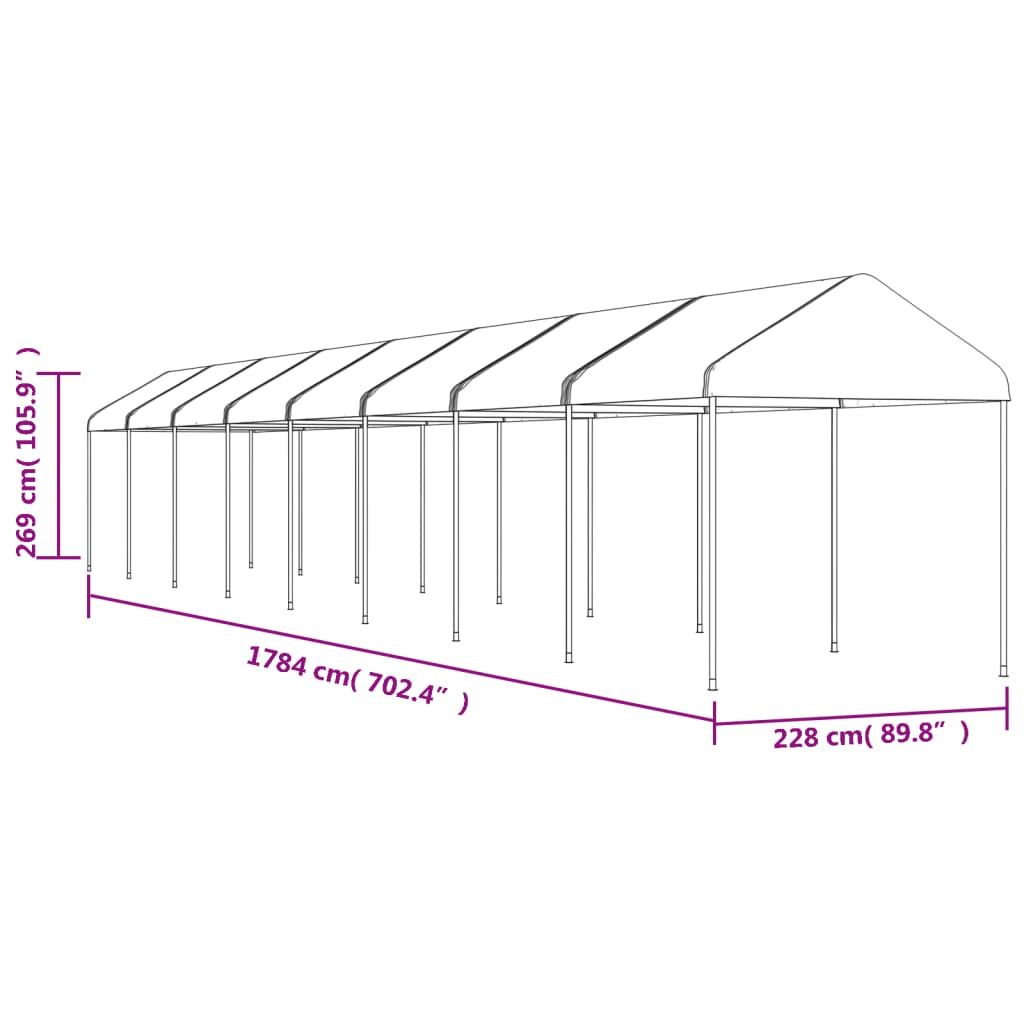 Gazebo con Tetto Bianco 17,84x2,28x2,69 m in Polietilene 3155508