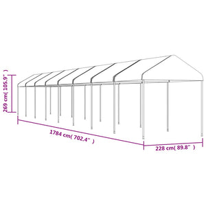 Gazebo con Tetto Bianco 17,84x2,28x2,69 m in Polietilene 3155508