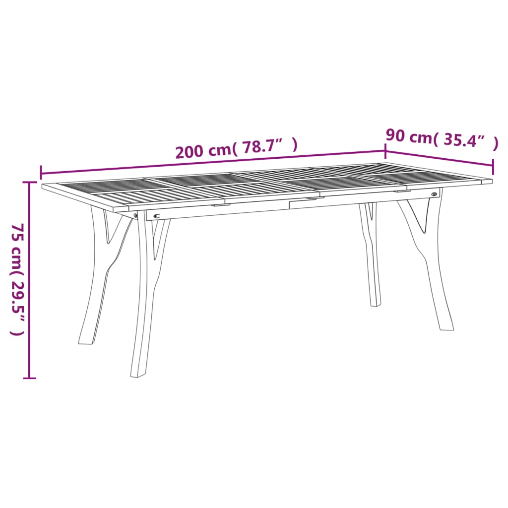 Tavolo da Giardino 200x90x75 cm Legno Massello di Acacia 363309