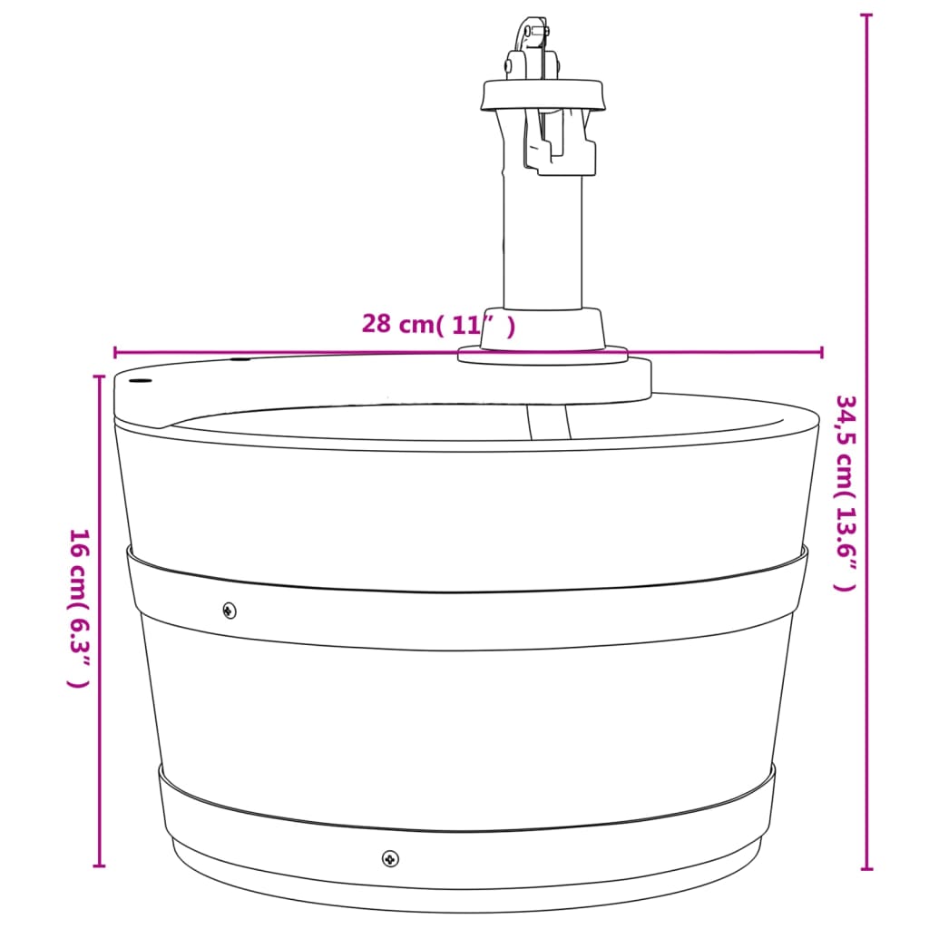 Fontana d'Acqua con Pompa 28x28x34,5 cm Legno Massello di Abete 363334