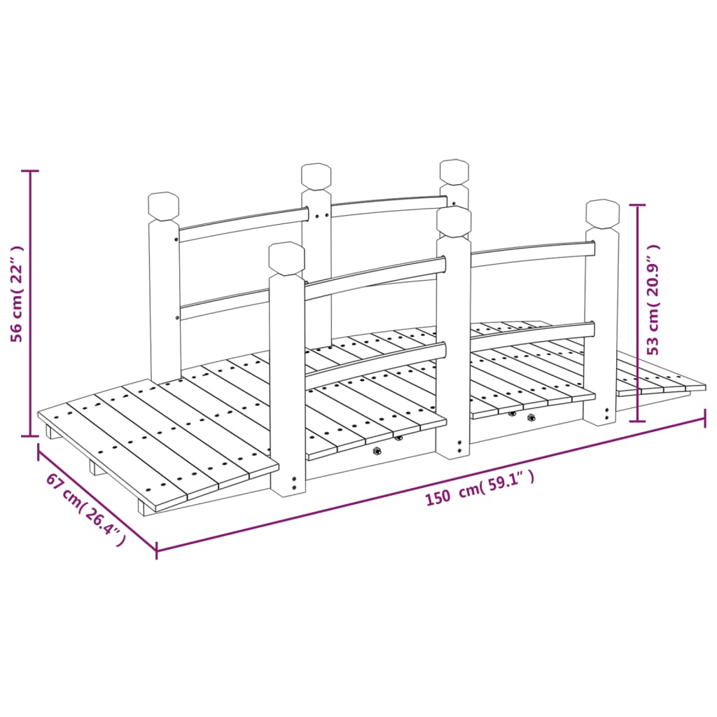 Ponte Giardino Ringhiere 150x67x56cm Legno Massello Abete Rosso 363355