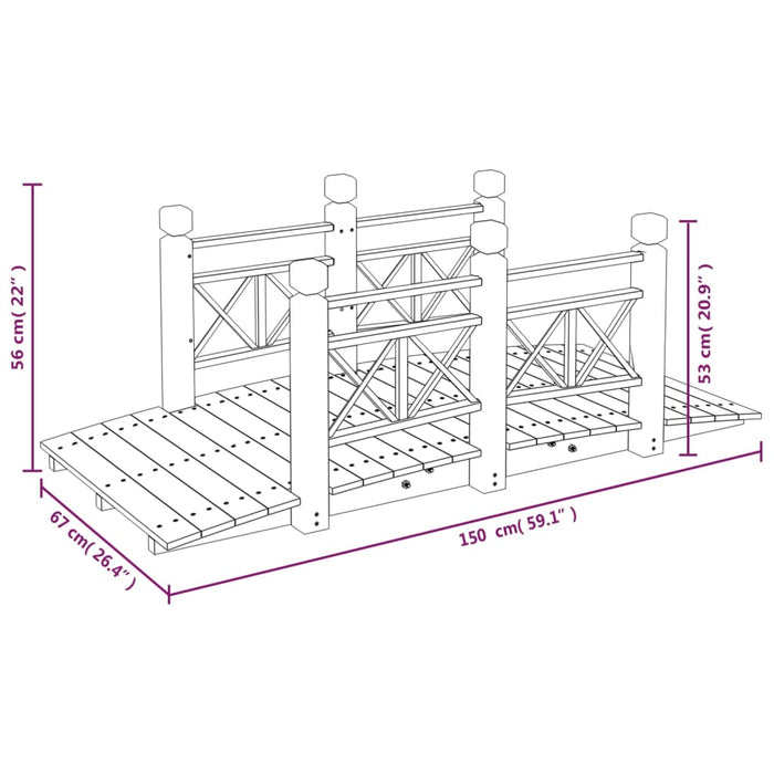 Ponte Giardino Ringhiere 150x67x56cm Legno Massello Abete Rosso 363359