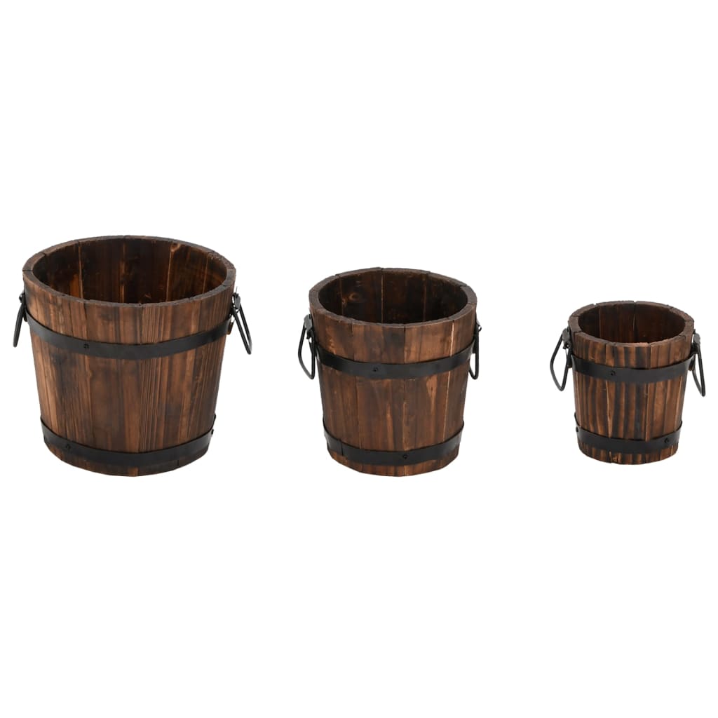 Set Secchi per Fiori 3 pz in Legno Massello di Abete 363362