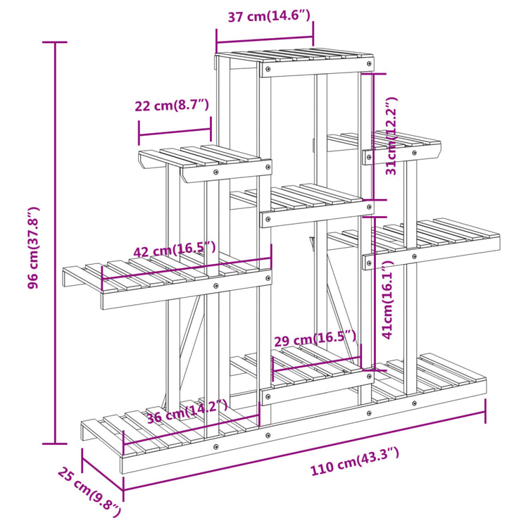 Portafiori 110x25x96 cm in Legno Massello di Abete 362849