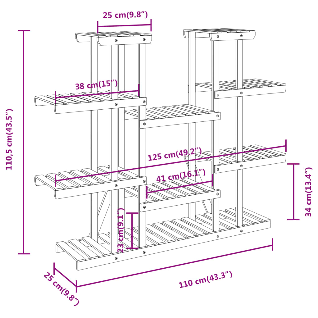 Portafiori 110x25x110,5 cm in Legno Massello di Abete 362857