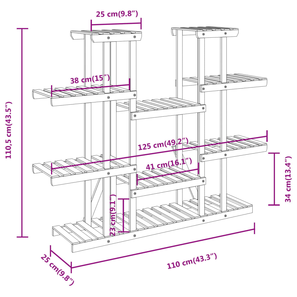 Portafiori 110x25x110,5 cm in Legno Massello di Abete 362858