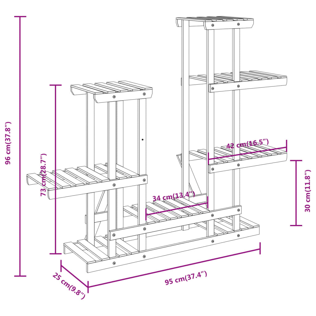 Portafiori 95x25x96 cm in Legno Massello di Abete 362861