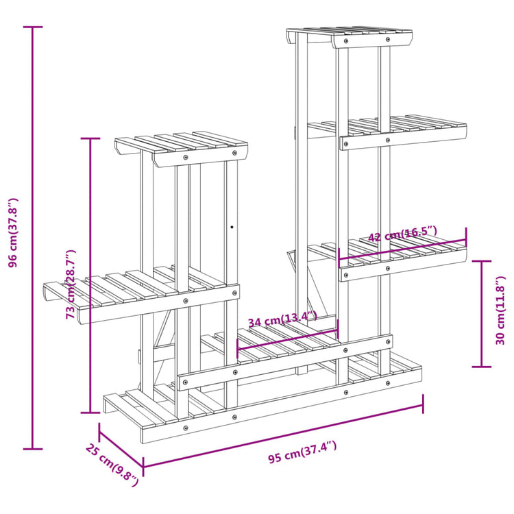 Portafiori 95x25x96 cm in Legno Massello di Abete 362861