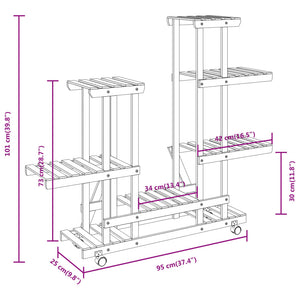 Portafiori con Ruote 95x25x101 cm in Legno Massello di Abete 362863