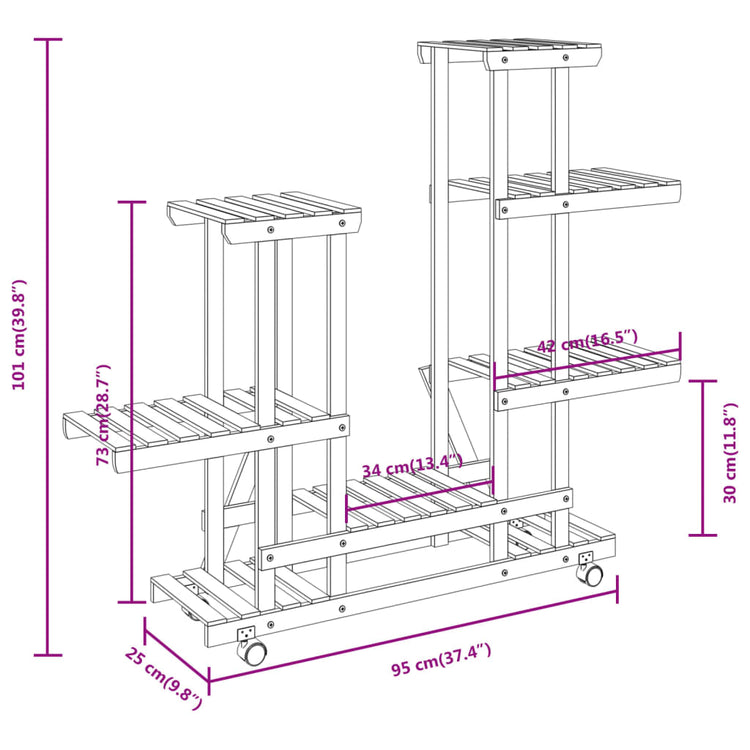 Portafiori con Ruote 95x25x101 cm in Legno Massello di Abete 362863