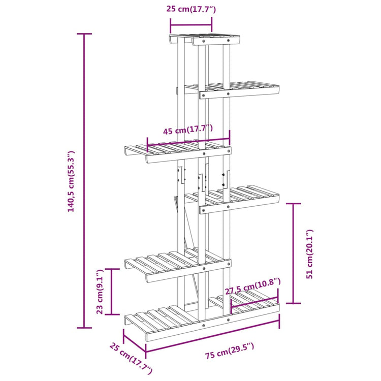 Portafiori 75x25x140,5 cm in Legno Massello di Abete 362865