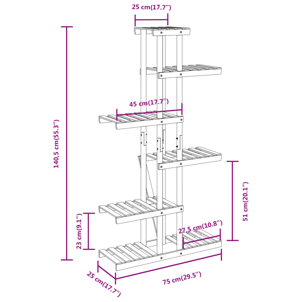 Portafiori 75x25x140,5 cm in Legno Massello di Abete 362866