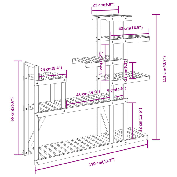 Portafiori 110x25x111 cm in Legno Massello di Abete 362867