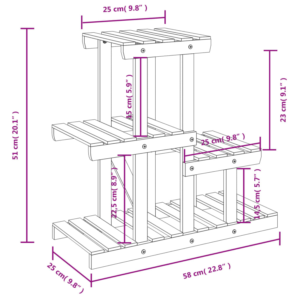 Portafiori 58x25x51 cm in Legno Massello di Abete 362869