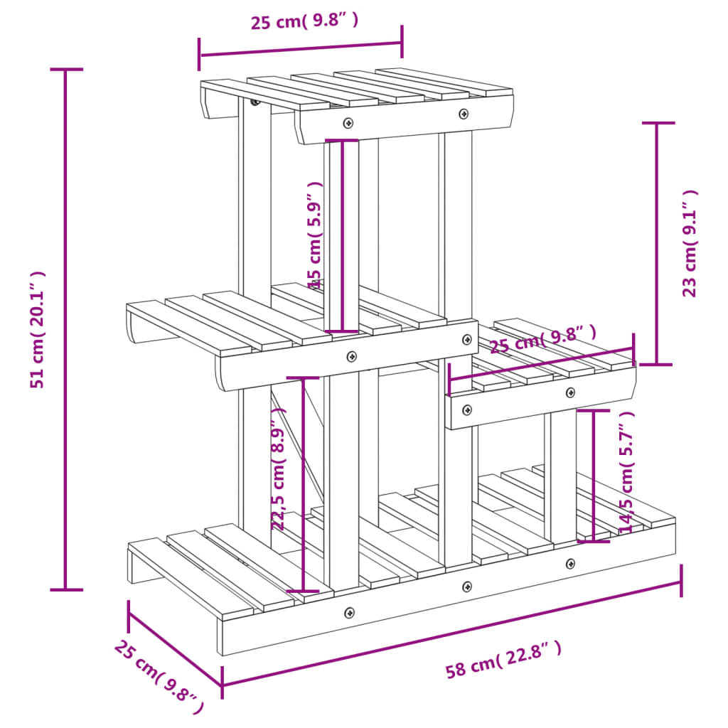 Portafiori 58x25x51 cm in Legno Massello di Abete 362870