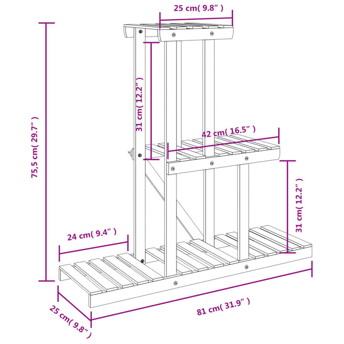 Portafiori 81x25x75,5 cm in Legno Massello di Abete 362871