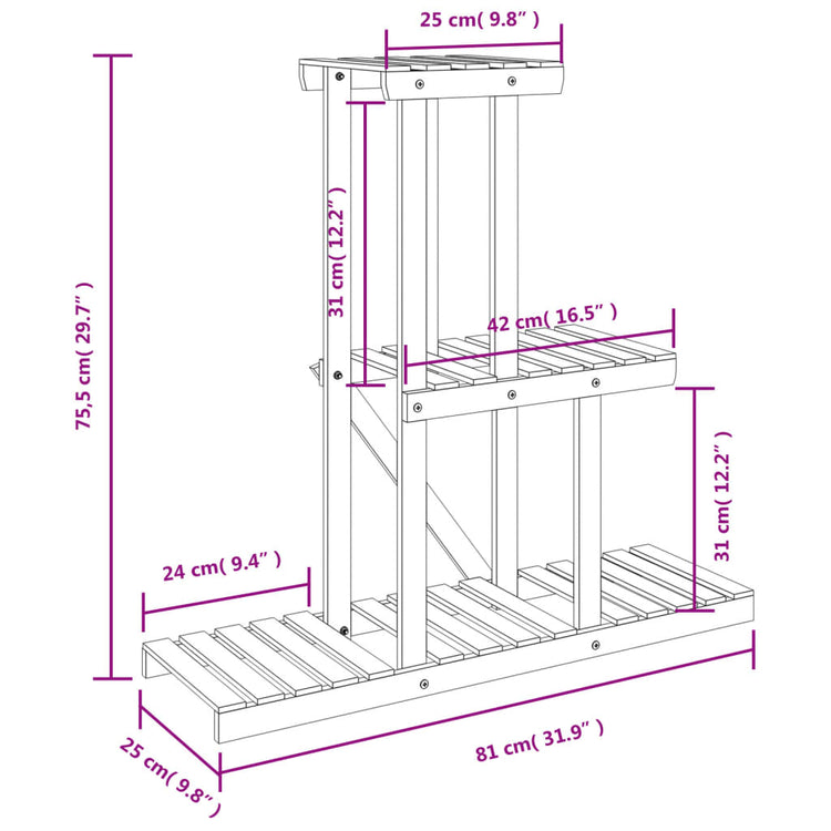 Portafiori 81x25x75,5 cm in Legno Massello di Abete 362871