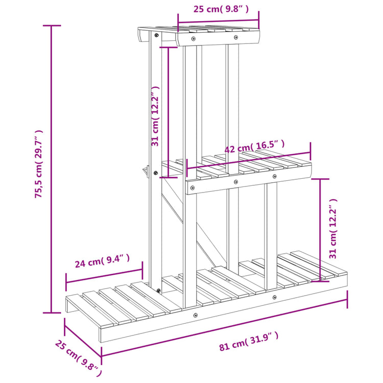 Portafiori 81x25x75,5 cm in Legno Massello di Abete 362872