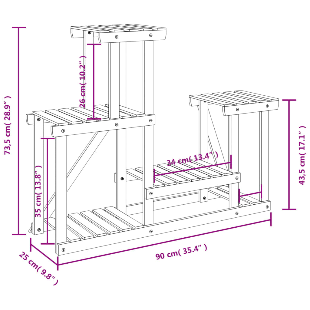 Portafiori 90x25x73,5 cm in Legno Massello di Abete 362876