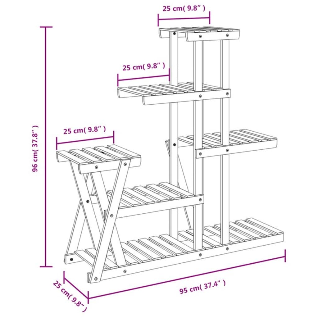 Portafiori 95x25x96 cm in Legno Massello di Abete 362879