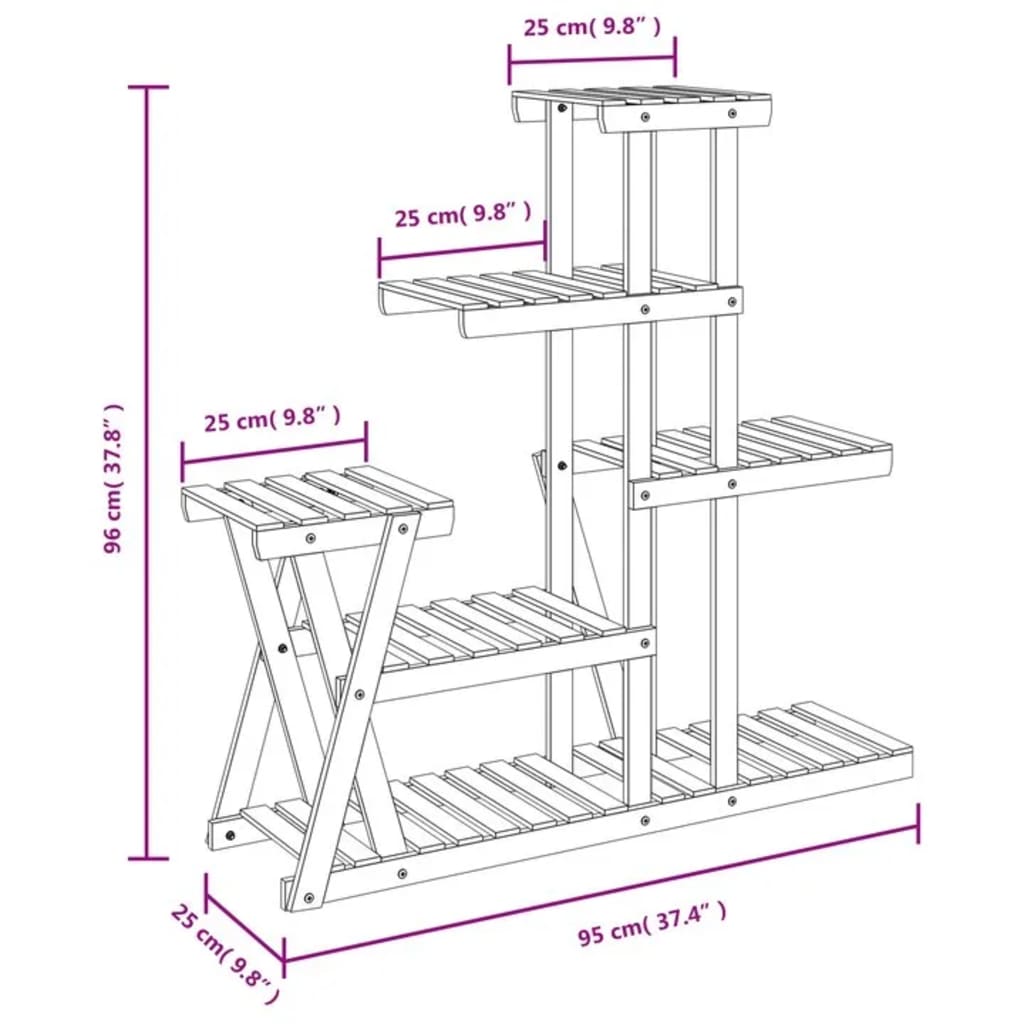 Portafiori 95x25x96 cm in Legno Massello di Abete 362880