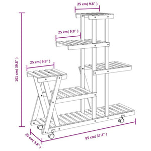 Portafiori con Ruote 95x25x101 cm in Legno Massello di Abete 362881