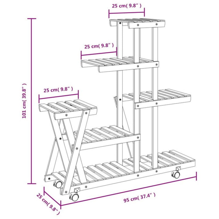 Portafiori con Ruote 95x25x101 cm in Legno Massello di Abete 362881