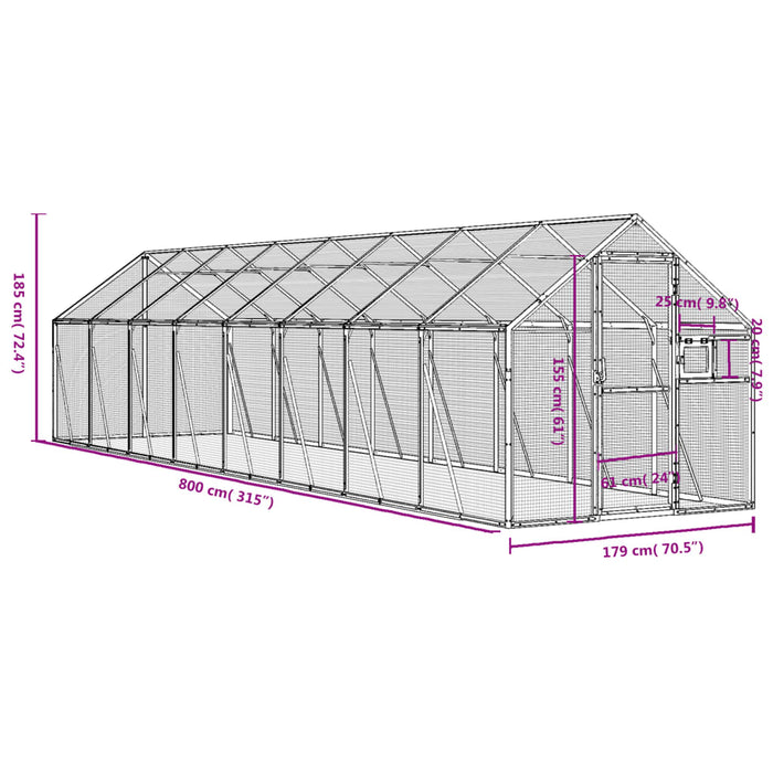 Voliera Argento 1,79x8x1,85 m in Alluminio 3155799