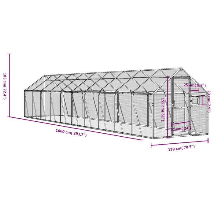 Voliera Argento 1,79x10x1,85 m in Alluminio 3155800