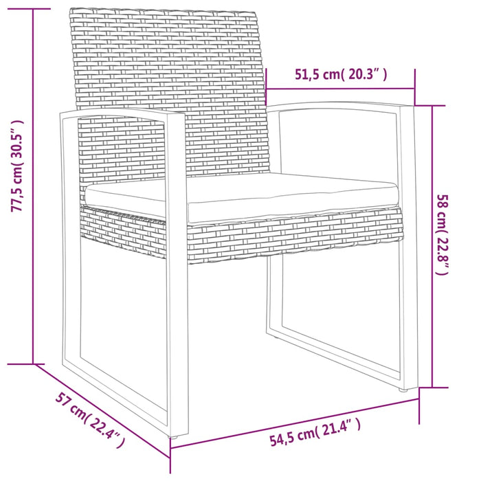 Sedie da Pranzo da Giardino 2 pz Nere in Rattan PP 360203