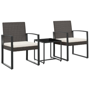 Set da Pranzo da Giardino 3 pz con Cuscini in PP Rattan Marrone 360207