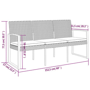 Panca da Giardino a 3 Posti con Cuscini in Rattan PP Marrone 360213