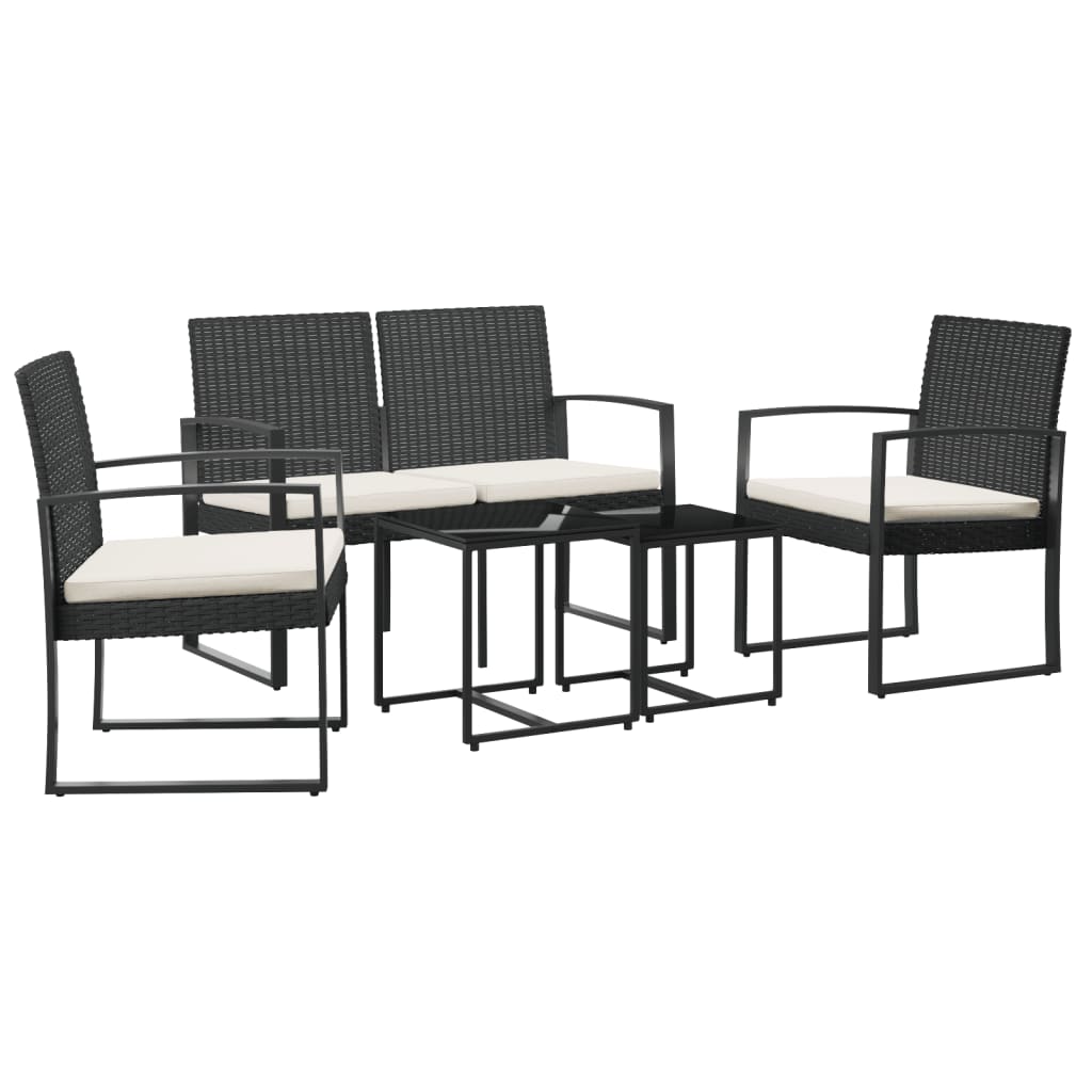 Set da Pranzo da Giardino 5 pz Nero con Cuscini in Rattan PPcod mxl 71603