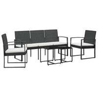 Set da Pranzo da Giardino 5 pz Nero con Cuscini in Rattan PP 360218