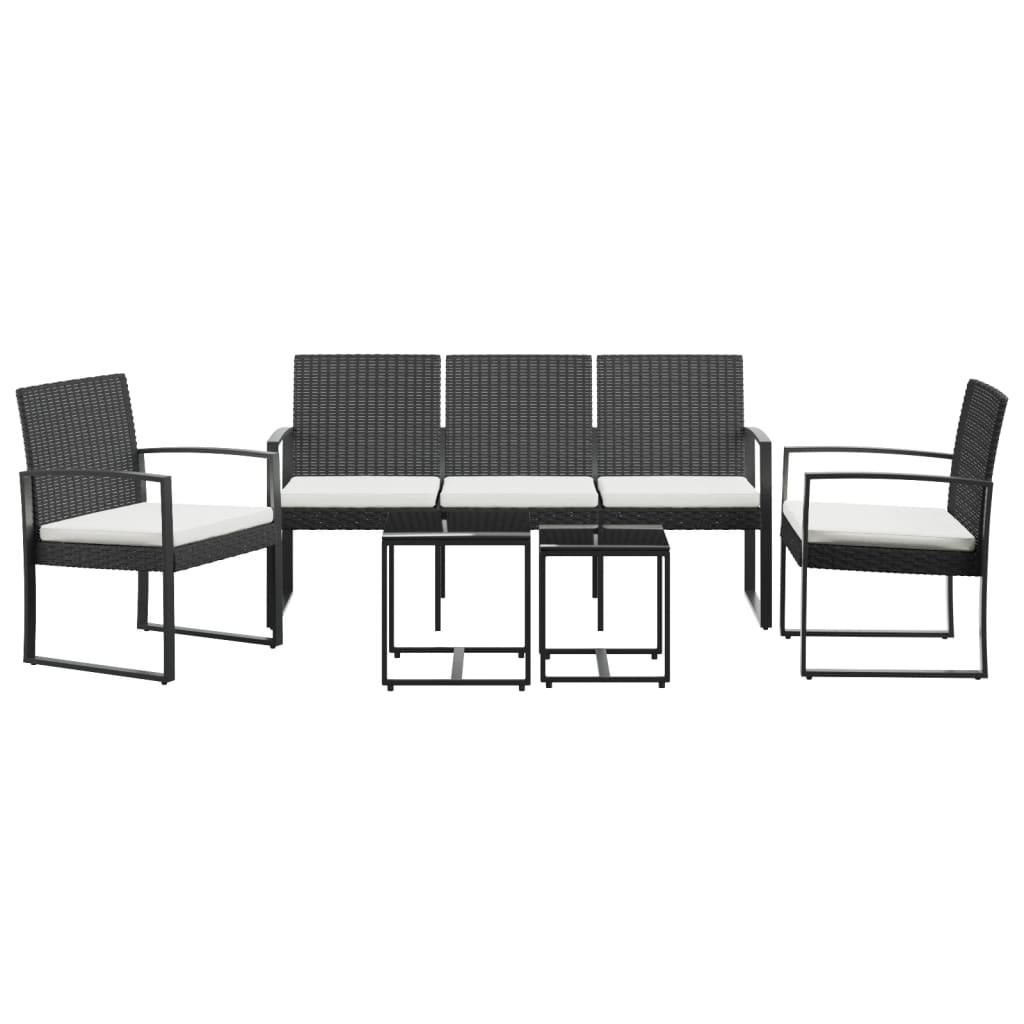 Set da Pranzo da Giardino 5 pz Nero con Cuscini in Rattan PP 360218