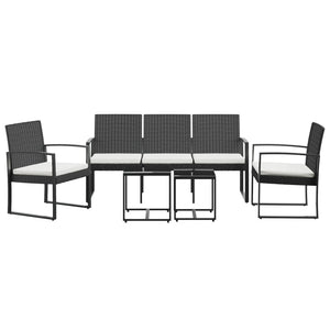 Set da Pranzo da Giardino 5 pz Nero con Cuscini in Rattan PP 360218