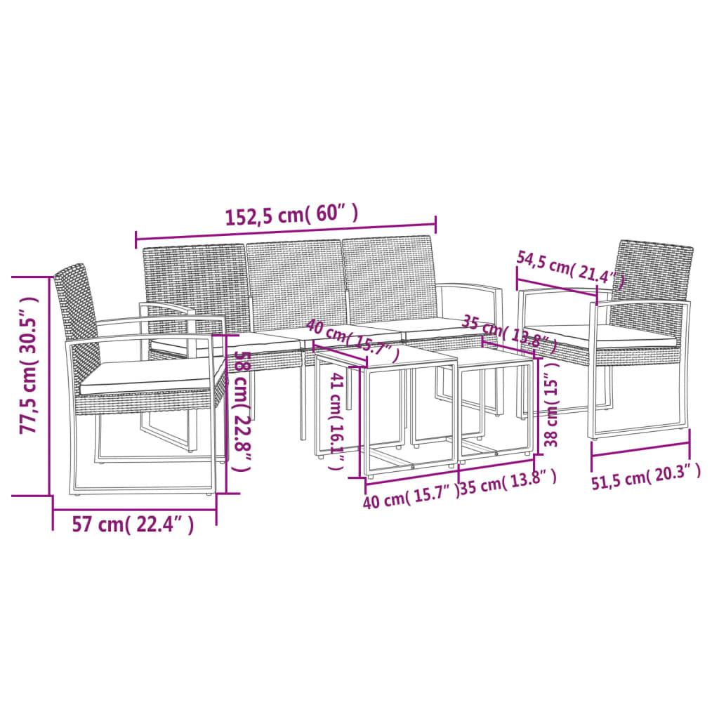 Set da Pranzo da Giardino 5 pz Nero con Cuscini in Rattan PP 360218