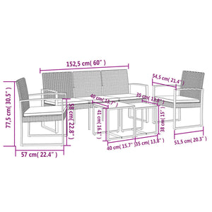 Set da Pranzo da Giardino 5 pz Nero con Cuscini in Rattan PP 360218