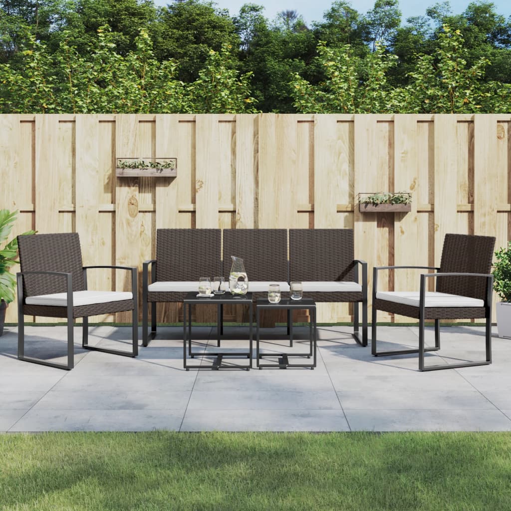 Set da Pranzo da Giardino 5 pz con Cuscini in PP Rattan Marrone 360219