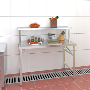 Tavolo Lavoro Cucina con Ripiano 120x60x115 cm Acciaio Inox 3155991