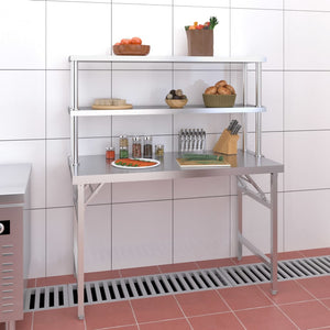 Tavolo Lavoro Cucina con Ripiano 120x60x145 cm Acciaio Inox 3155992