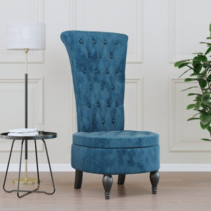 Sedia con Schienale Alto Design con Bottoni in Velluto Blu 352463