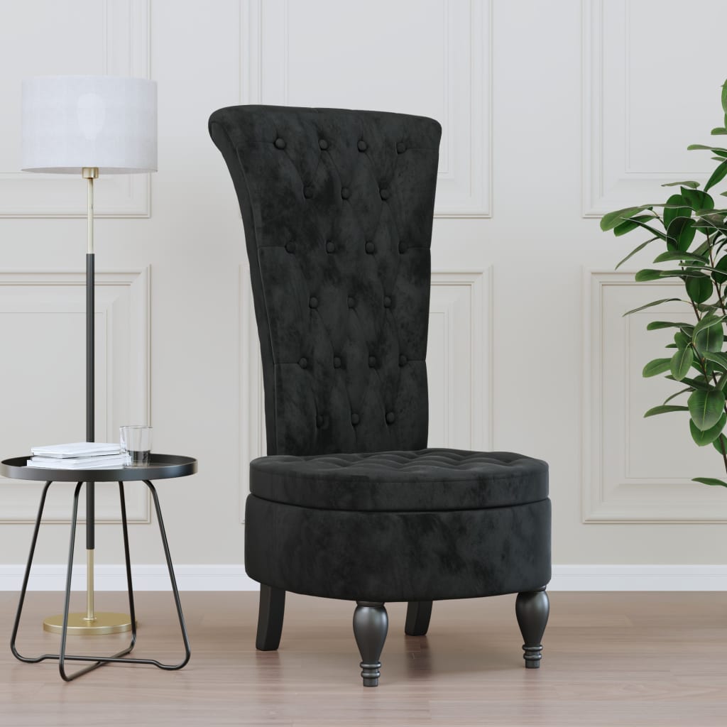 Sedia con Schienale Alto Design con Bottoni in Velluto Nero 352468