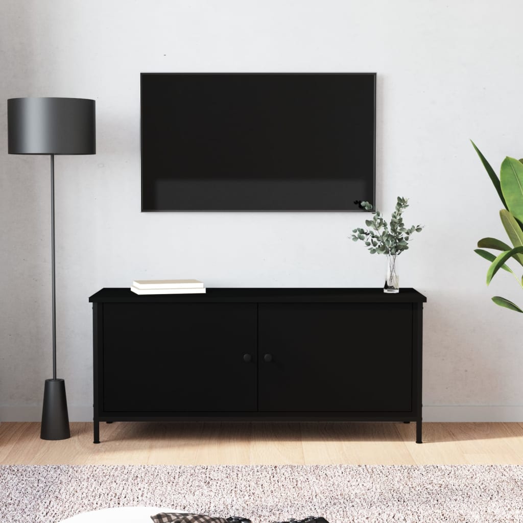 Mobile Porta TV con Ante Nero 102x35x45 cm in Legno Multistrato 826290