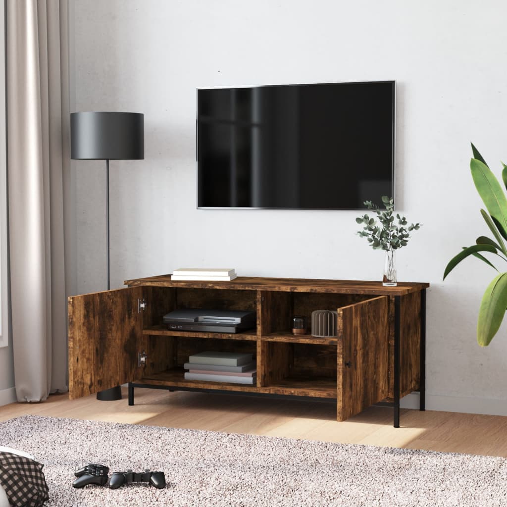 Mobile TV con Ante Rovere Fumo 102x35x45 cm Legno Multistratocod mxl 73417